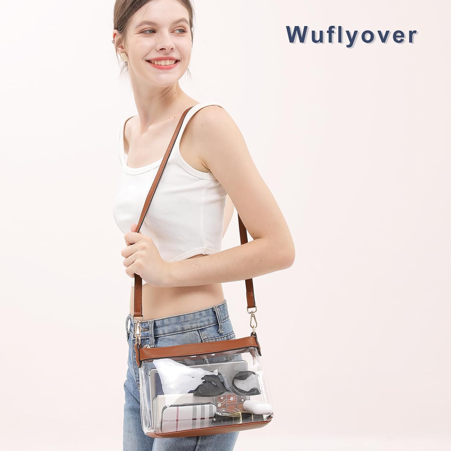 Wuflyover Clear Bag for Stadium Events, Clear Purses for Women, Stadium Approved Crossbody Bag