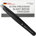 Beauty Power Tweezers for Women Facial Hair: Ultra Precision Tweezers for Women & Men, Sharp Slant Tweezer for Eyebrows, Ingrown Hair Removal. Professional Plucker + Case, German Stainless Steel Black
