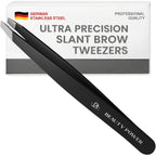 Beauty Power Tweezers for Women Facial Hair: Ultra Precision Tweezers for Women & Men, Sharp Slant Tweezer for Eyebrows, Ingrown Hair Removal. Professional Plucker + Case, German Stainless Steel Black