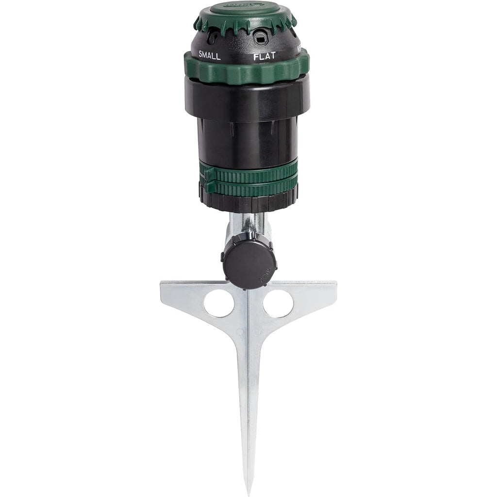 Orbit H2O-Six Gear-Drive Sprinkler On Metal T-Spike - Customizable Lawn Watering Coverage - Multi-Pattern Rotating Head With Adjustable Spray Range - Durable Outdoor Yard Irrigation Sprinkler - 58573