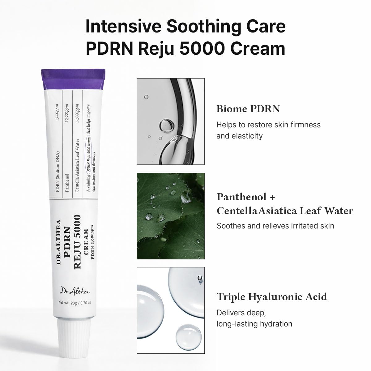 Dr.Althea Pdrn Reju 5000 Cream | Biome Pdrn Cream For Skin Relief & Hydration | Daily Face Moisturizer With Panthenol & Centella Asiatica | Korean Vegan Skin Care For All Skin Types, 0.7 Fl Oz