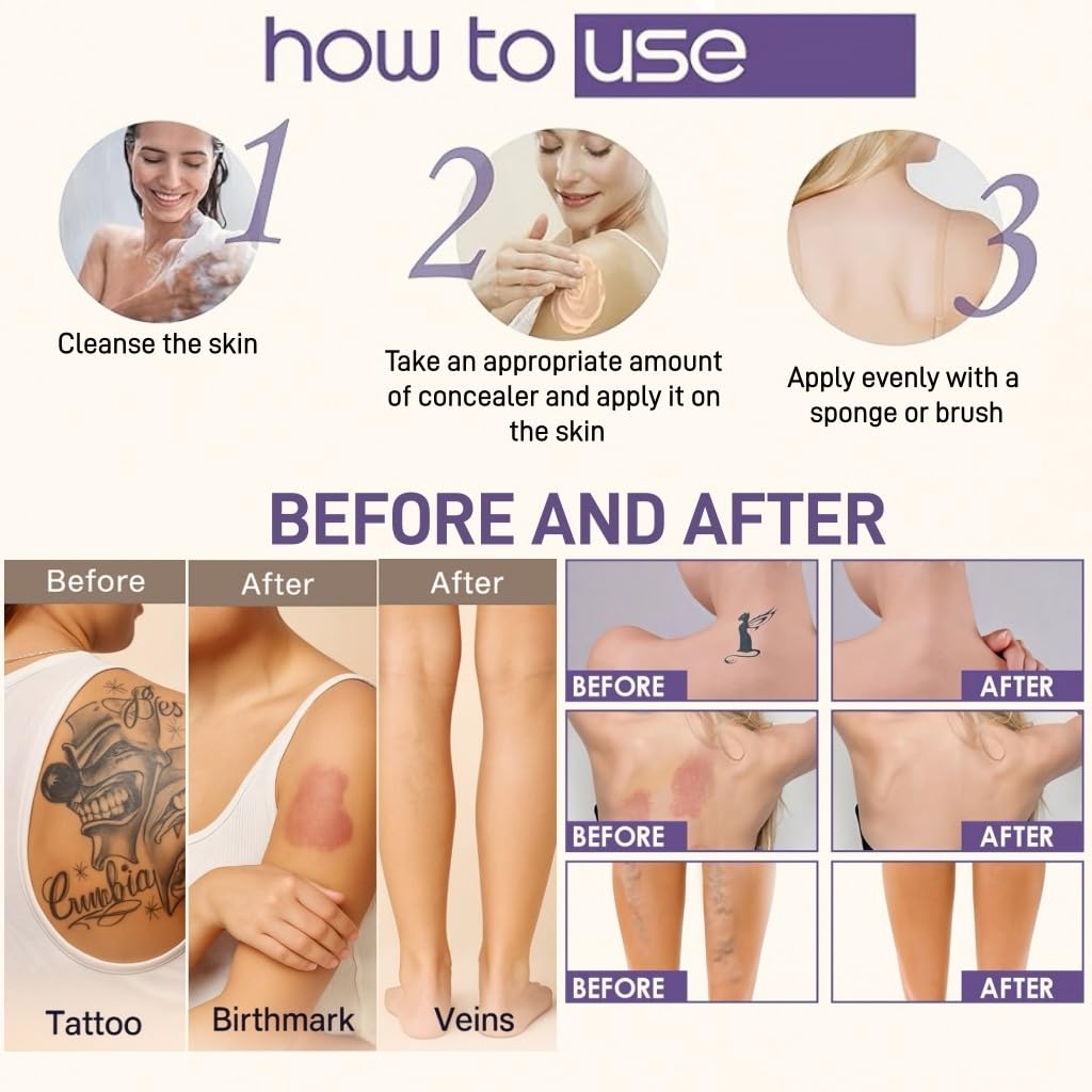 Waterproof Body Concealer With Body Brush for Leg & Body Makeup, Buildable Coverage Body Foundation for Uneven Skin Tone, Fine Lines & Dark Spots, Long-Lasting, Transfer-Resistant Natural Finish