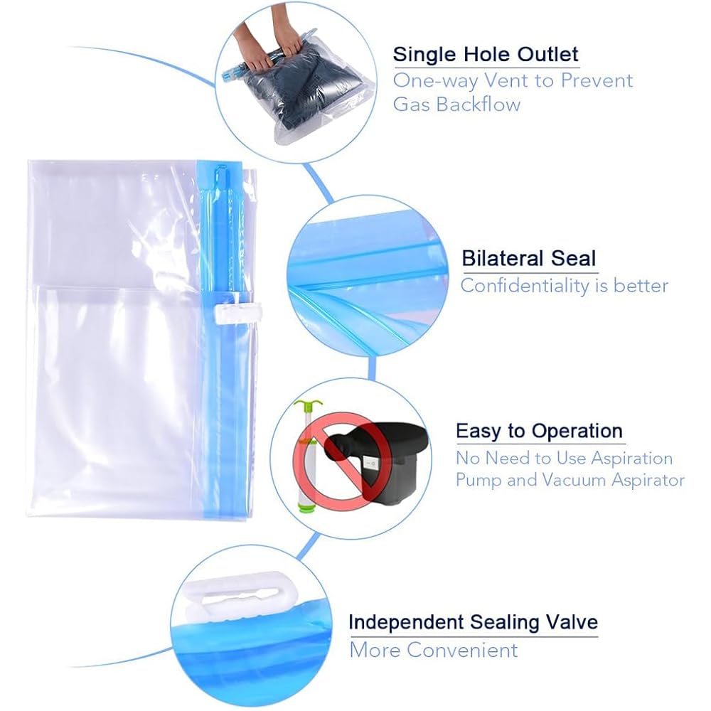 Compression Bags - Travel Essentials - 12 Pack Space Saver Bags - No Vacuum Pump Or Air Extractor Is Needed - Storage Accessorie And Home Packing Organizers (Transparent)