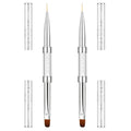 2 Pcs Double-Ended Builder Gel Brush, Hard Gel Nail Brushes Oval French Tip Brush, Liner Brushes for Nails, Rhinestone Handle Nail Drawing Brushes for Design Nail