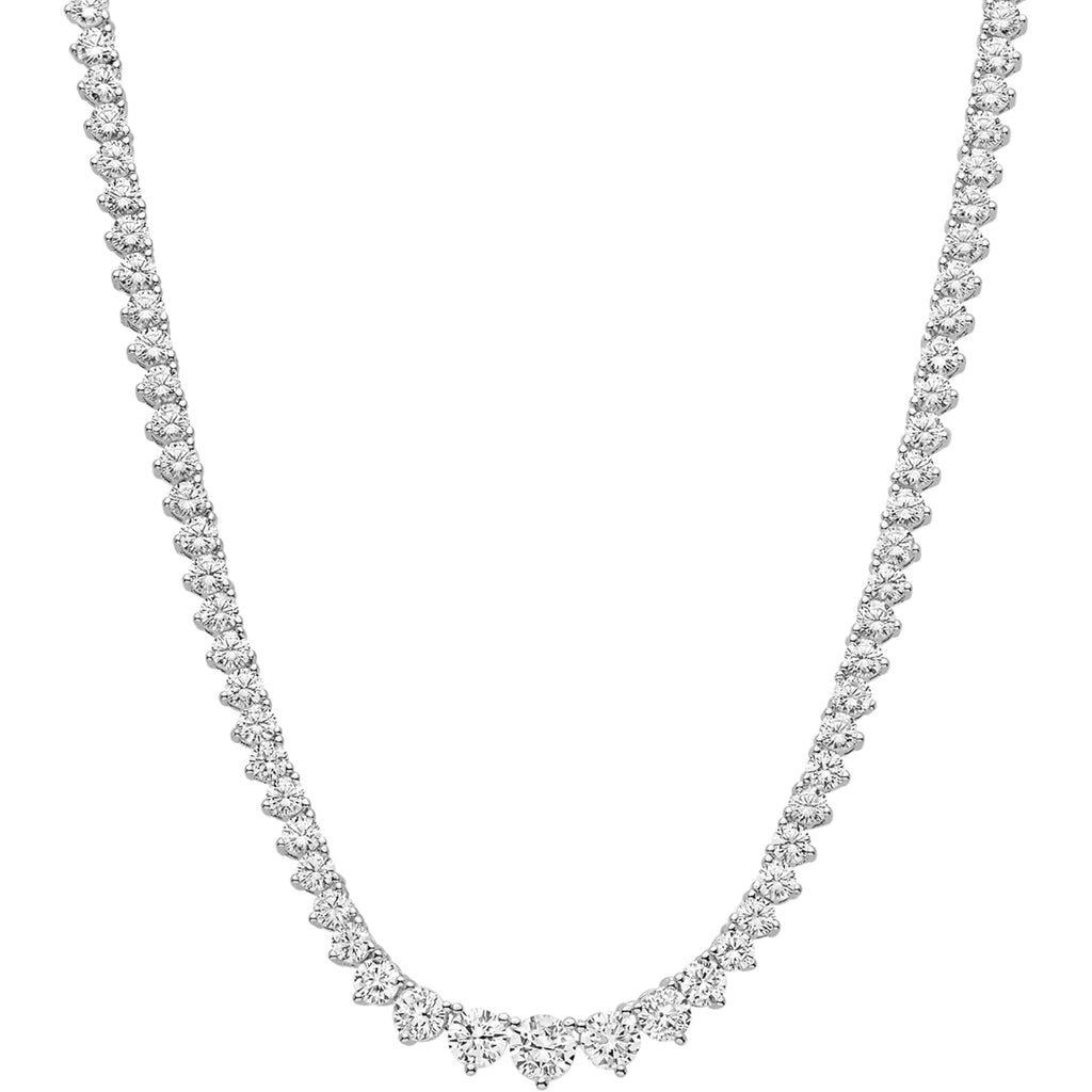 KISPER Graduated Tennis Necklace for Women – 14K Gold Plated 5A CZ Simulated Diamond Necklace – 3-Prong Setting, 3-5mm Stones, Adjustable 15-18"