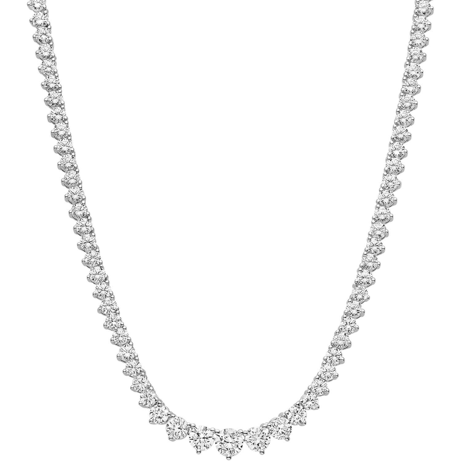 KISPER Graduated Tennis Necklace for Women – 14K Gold Plated 5A CZ Simulated Diamond Necklace – 3-Prong Setting, 3-5mm Stones, Adjustable 15-18"