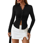 Prettygarden Womens Button Down Shirts V Neck Collared Ruched Slim Fit Long Sleeve Shirt Casual Spring Fashion Ladies Tops