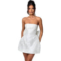 Jumisee Embroidery Satin Homecoming Dress With Bow Modest Strapless Mini Dresses A Line Short Prom Dress Party Gown