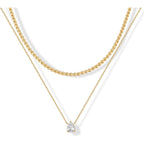 PAVOI 14K Gold Plated Twisted Singapore Chain Layering Choker with Round Solitaire and Serpentine Chain Layering Choker with Pear-Cut Stone Pendant Necklace Pack for Women | Cubic Zirconia Statement Layered Necklace Set