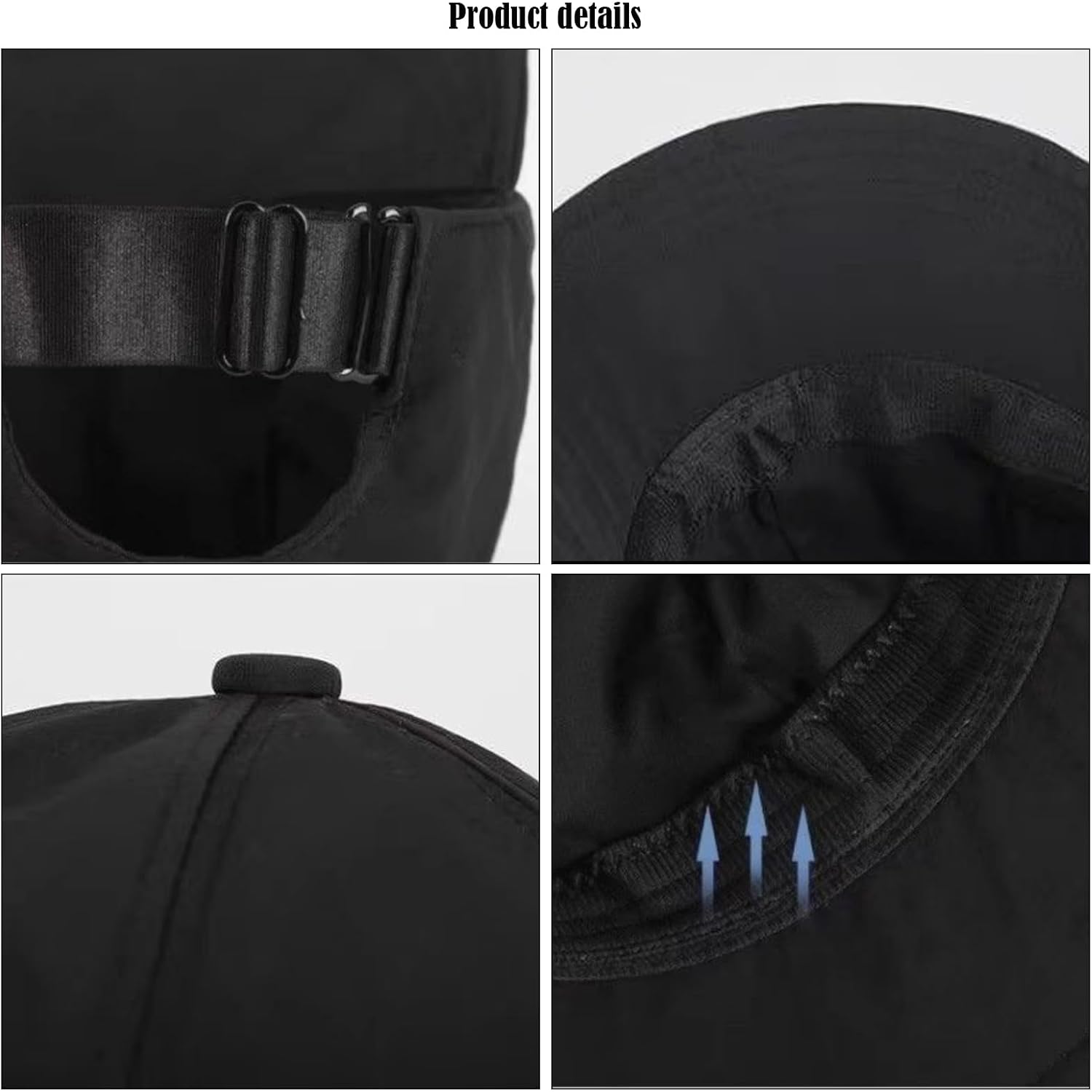 huablo]UPF 50+Womens Sun Hat UV Protection Hiking Fishing Hats Wide Brim Hat Adjustable Ponytail Packable Sun Cap Black