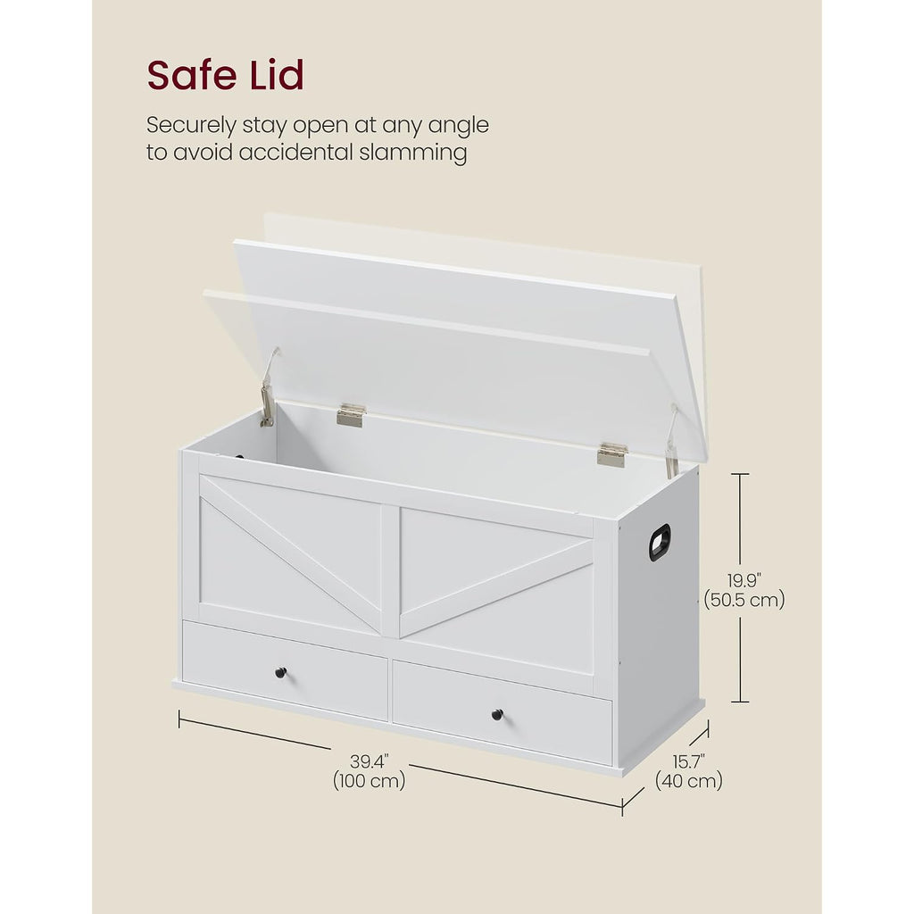 Vasagle Storage Chest, Storage Bench With 2 Fabric Drawers, Farmhouse Style, For Entryway, Bedroom, Living Room, 15.7 X 39.4 X 19.9 Inches, Cloud White Ulsb043W01