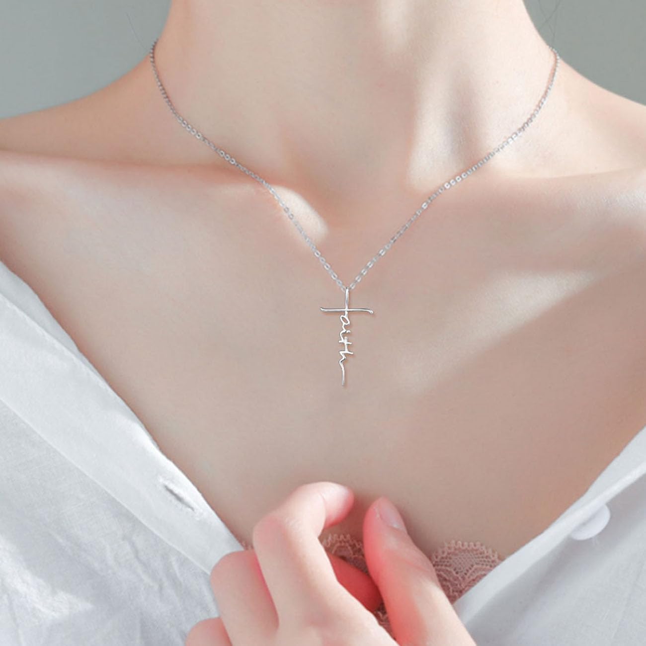 PRAYMOS Faith Cross Necklace for Women 925 Sterling Silver Pendant Necklace With Birthstone Initial Christian Religious Confirmation Baptism Mothers Day Gifts