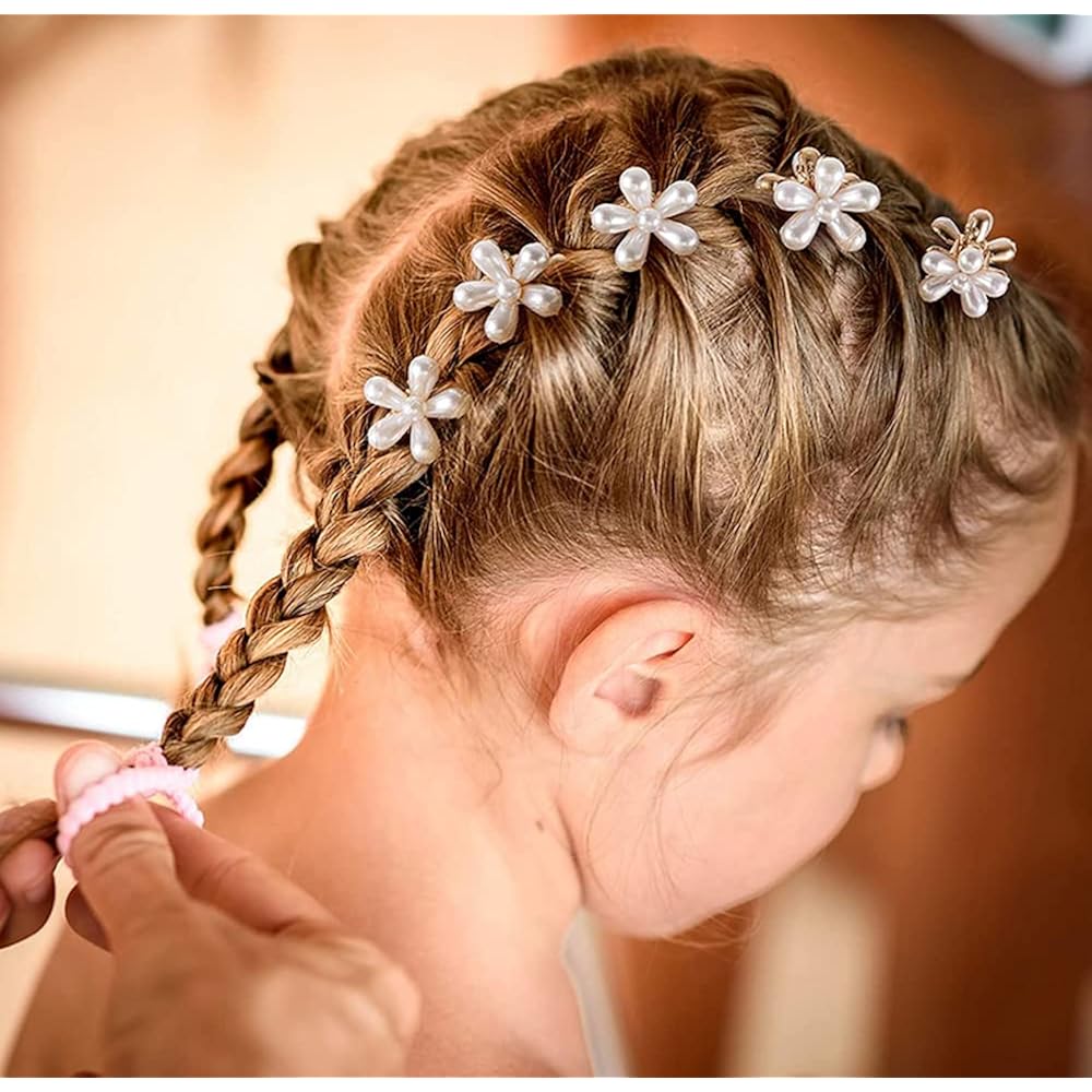 10 Pcs Pearl Mini Claw Clips Daisy Floral Hair Clips, Sweet Artificial Bangs Clips Decorative, Decorative Hair Accessories for Women and Girls