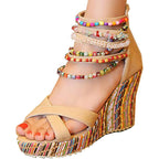 Getmorebeauty Women'S Wedge Sandals With Pearls Across The Top Platform Sandals High Heels