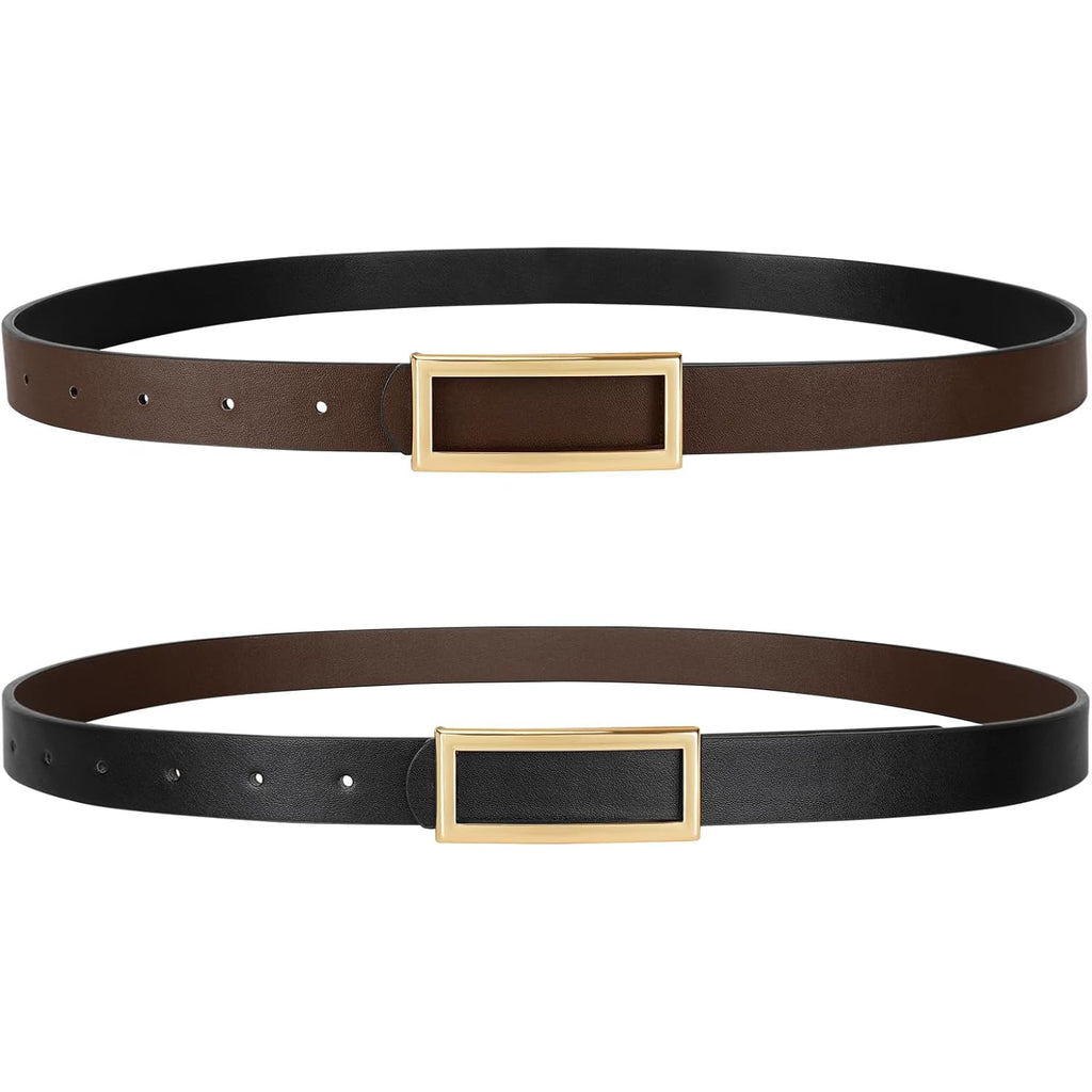 SANSTHS Skinny Reversible Belts for Women, Two-in-one Women Thin Belt for Dresses Jeans Pants with Gold Buckle