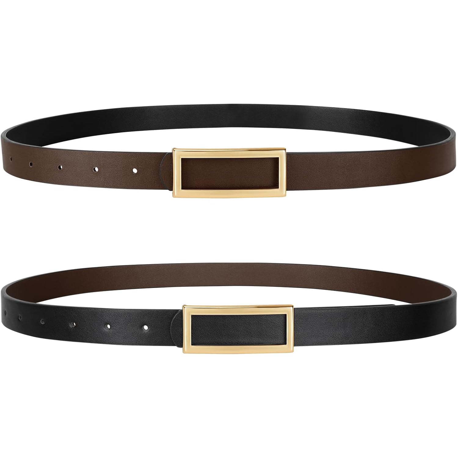 SANSTHS Skinny Reversible Belts for Women, Two-in-one Women Thin Belt for Dresses Jeans Pants with Gold Buckle