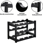 Vasmia Bamboo Wine Rack, Sturdy And Durable Wine Storage Cabinet Shelf, Wine Racks Countertop For Pantry,Kitchen,3-Tier 12 Bottles Wine Rack Black