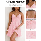 Miyieonz Women Sleeveless Sexy V Neck Summer Dress For Women Casual Flowy Beach Club Party Spaghetti Strap Mini Sundress