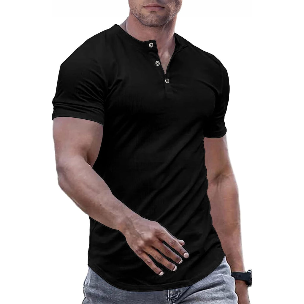 Jmierr Men'S Muscle Slim Henley Shirts Crewneck Longline T-Shirt Gym Workout Athletic Shirt Tees With Button