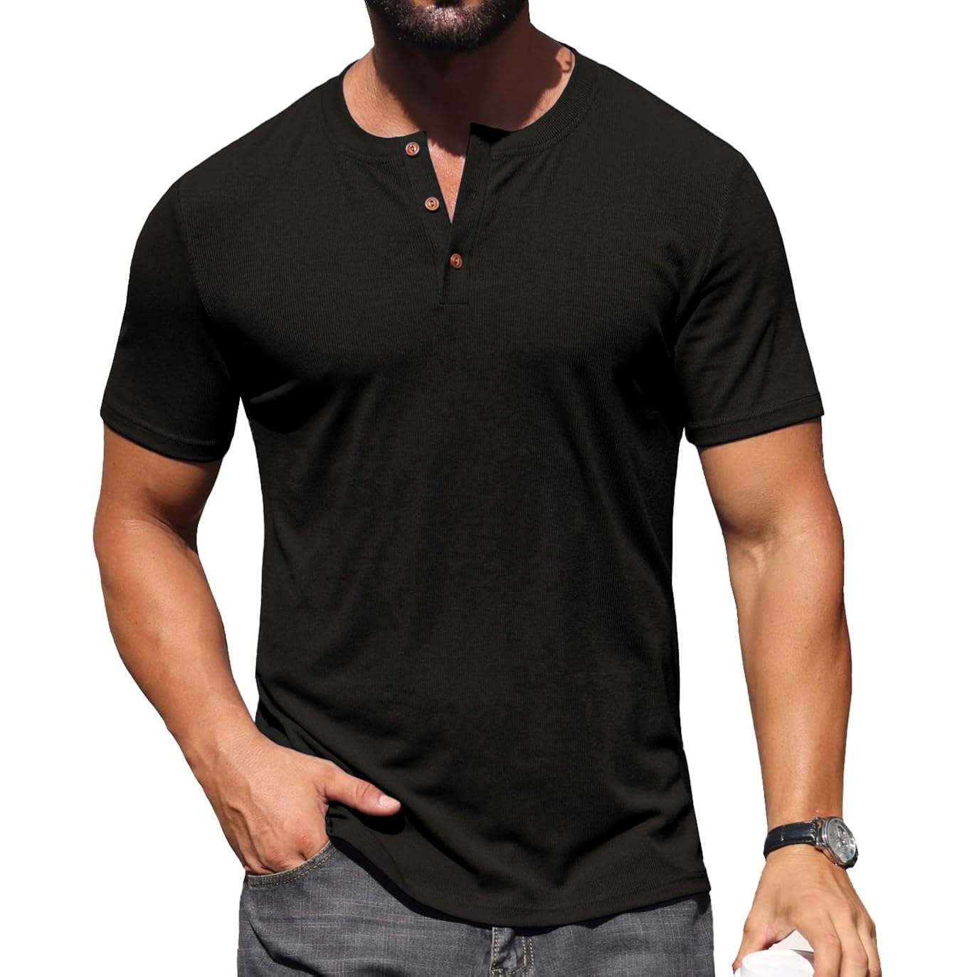 Sailwind Mens Muscle Henley Shirts Lightweight Workout T-Shirt Gym Tee Athletic Short Sleeve With Button