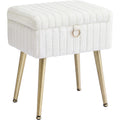Songmics Vanity Stool Chair Faux Fur With Storage, Vanity Bench, Metal Legs, Adjustable Feet, For Living Room, Bedroom, Makeup Room, Cream White Ulom505Wz02