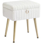 Songmics Vanity Stool Chair Faux Fur With Storage, Vanity Bench, Metal Legs, Adjustable Feet, For Living Room, Bedroom, Makeup Room, Cream White Ulom505Wz02
