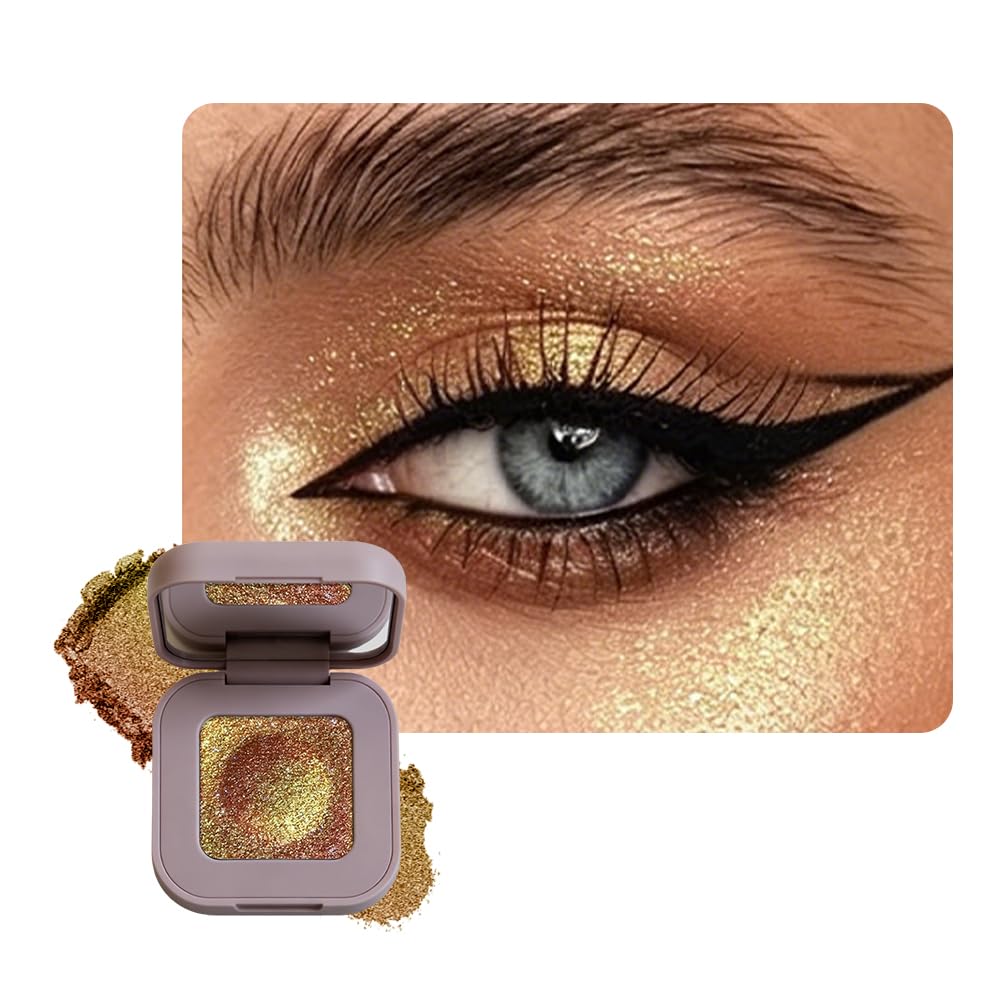 Peach Gold Shimmer Single Eyeshadow, High Pigment Blendable Eye Shadow Makeup for Older Women, Lightweight Travel Size, Suitable for All Eye Shapes, Vegan Glitter Finish Sombras para 0jos 12#