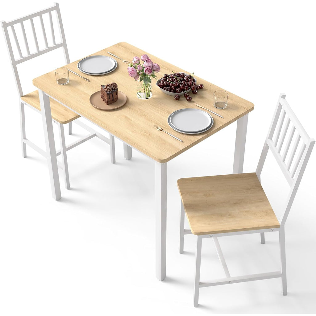Small Space 3 Piece Dining Table Set For 2, Compact Kitchen Table Set With 2 Chairs & Adjustable Feet, Modern Breakfast Nook Furniture For Apartment, Dorm, Or Home, White
