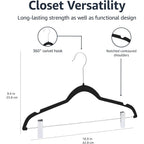 Amazon Basics Velvet Non-Slip Skirt Clothes Hangers With Clips, 360 Degree Rotatable Hook, Organize Pants And Skirts, Black/Silver, 24-Pack