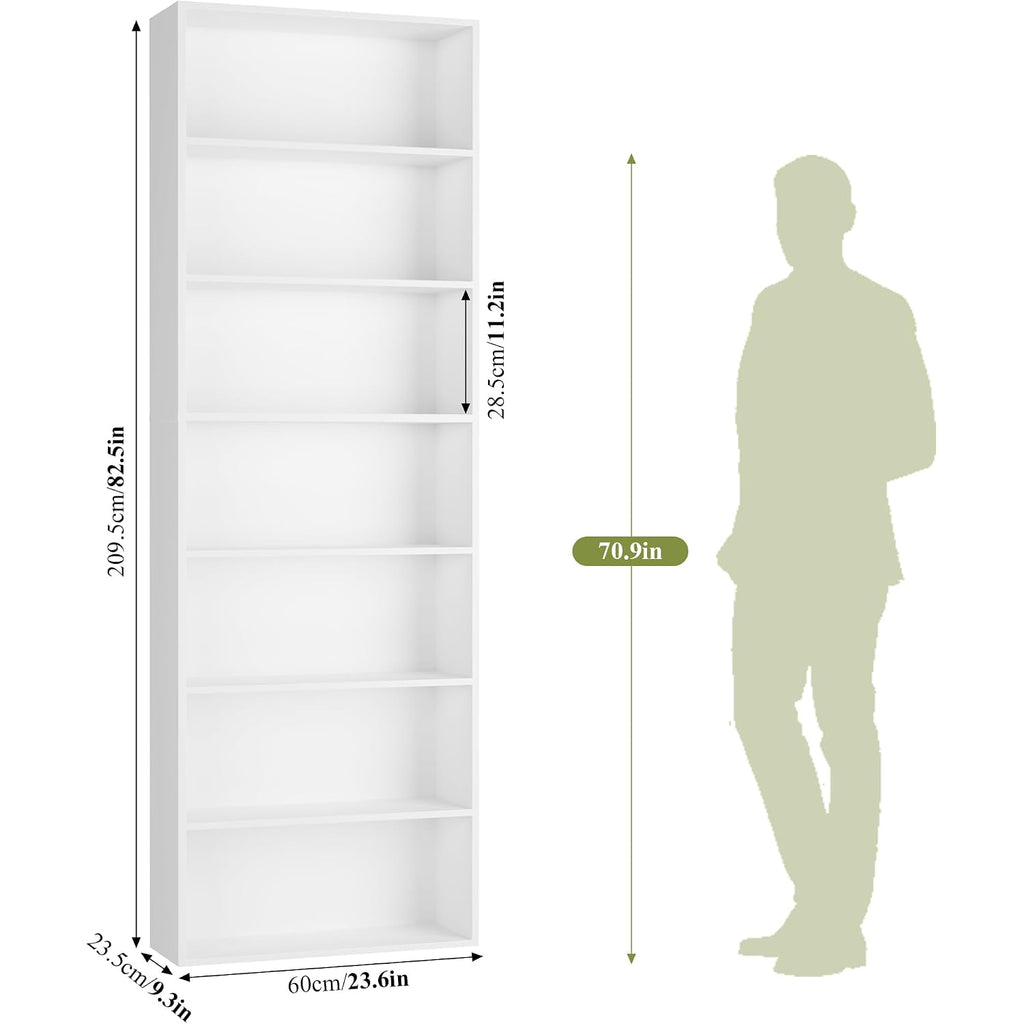82" Tall Bookshelf, 7-Tier Open Shelves Bookcase, Freestanding Display Storage Shelves, Tall Bookcase Home Decor Furniture For Home Office, Living Room, Bedroom, White