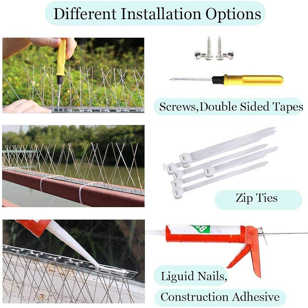 Pangch Bird Spikes,Stainless Steel Bird Spikes Metal Bird Spikes Fence Spikes Easy To Install - 5 Strips 4.1 Feet Coverage