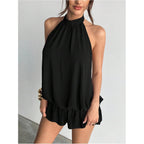 Floerns Women'S Y2K Summer Halter Dress Tie Open Back Sleeveless Ruffle Hem Bubble Going Out Mini Dresses