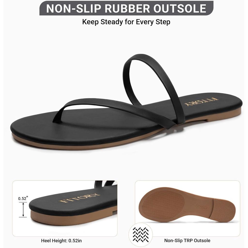 Fitory Womens Flip Flops, Strappy Open Toe Flat Sandals For Summer 2026, Lightweight And Comfortable Slides For Beach And Casual Walking, Indoor And Outdoor Size 6-11
