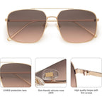SOJOS Trendy Square Aviator Sunglasses for Women Men, Gold Frame Light Tint Gradient Shades SJ1176 Gold/Grey Gradient Pink