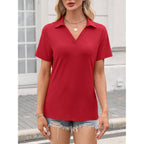Women's Polo Shirts Short Sleeve V Neck Summer Tops Business Casual Collared Shirts Loose Tees