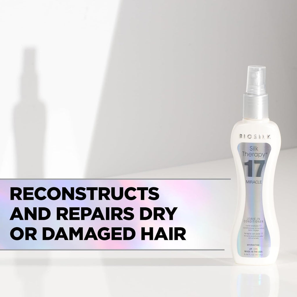 Biosilk Silk Therapy Miracle 17, Leave-In Conditioner For Dry & Damaged Hair, Reconstructs, Repairs & Hydrates, Adds Shine, Controls Frizz & Defines Curls, Sulfate-, Paraben- & Cruelty-Free, 5.64 Oz