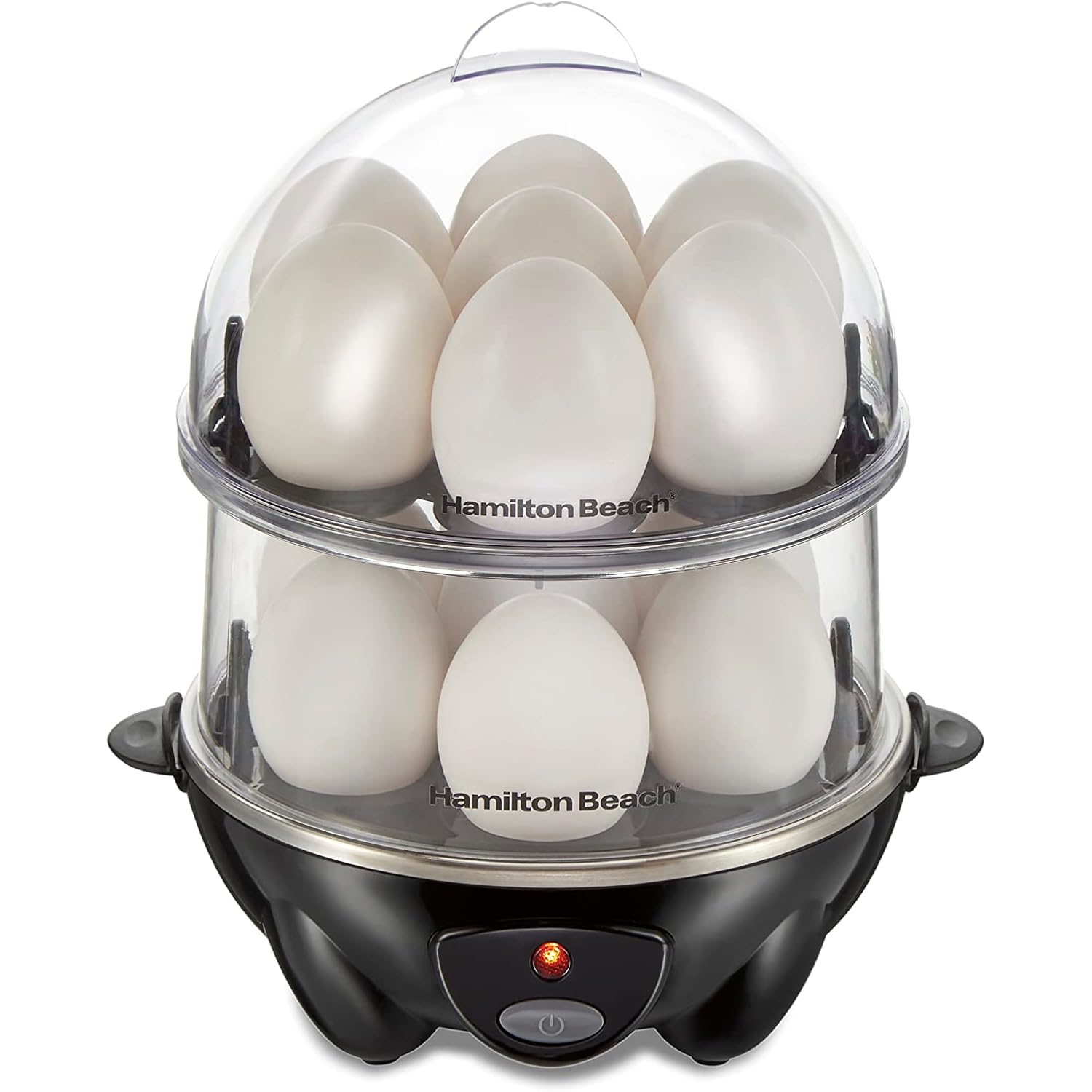 Hamilton Beach 3-In-1 Electric Hard Boiled Egg Cooker | Soft, Medium Or Hard Boiled Eggs | Egg Poacher | Omelet Maker |Vegetable Steamer | Holds 14 Eggs | Black | 25508G