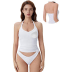 SUUKSESS Halter Tank Top for Women with Built in Bra Cotton Ribbed V Neck Cami