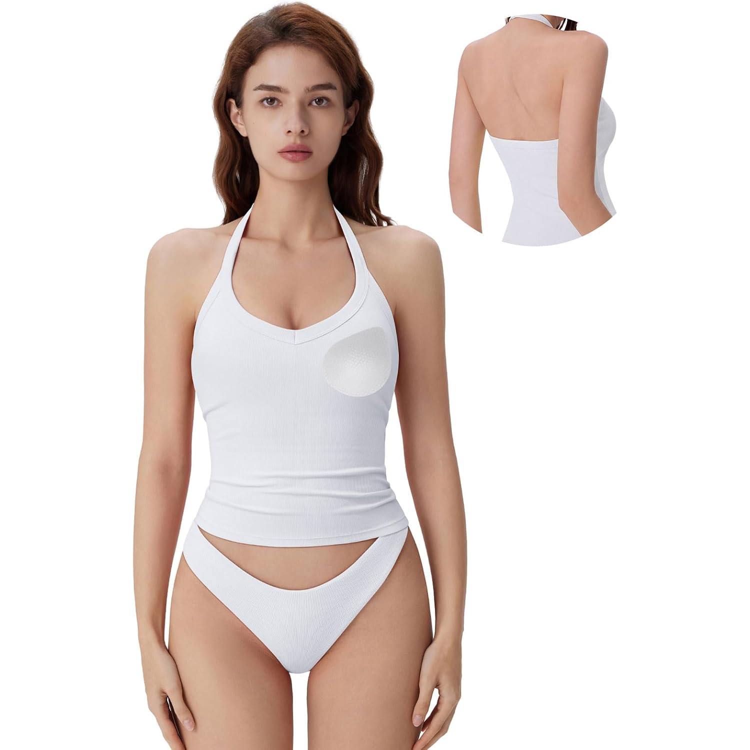 SUUKSESS Halter Tank Top for Women with Built in Bra Cotton Ribbed V Neck Cami
