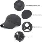 HGGE Womens Criss Cross Ponytail Baseball Cap High Messy Bun Ponycap Trucker Hat Quick Drying Mesh Dad Hat for Outdoor Sports Dark Grey