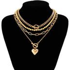 Otxas Layered Necklace for Women Non Tarnish Chunky Necklace Stack for Women Paperclip Chain Necklaces Retro Coin Medallion Heart Pendant Necklaces Chunky Jewelry Set