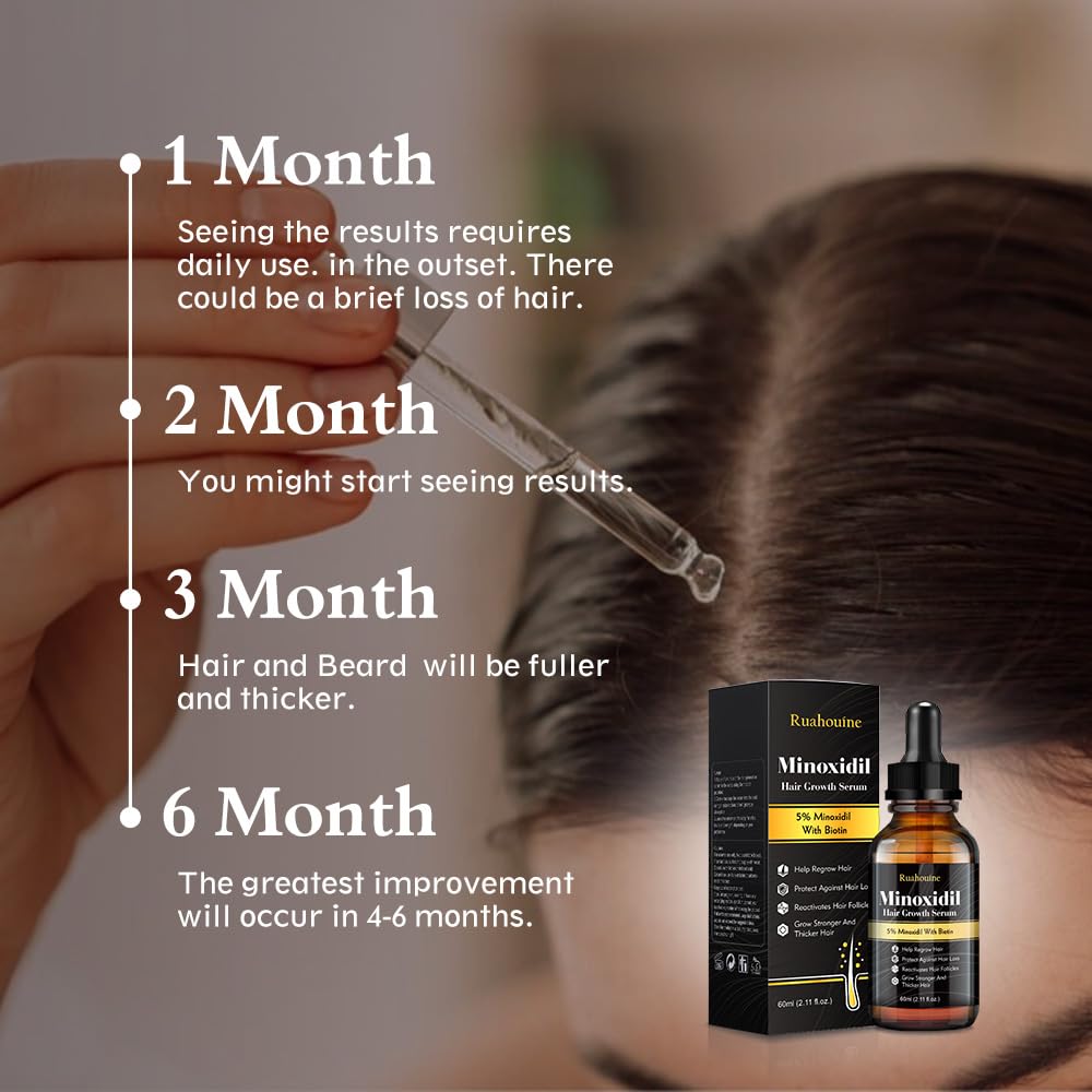 Ruahouine Hair Growth Treatment for Thicker Longer, 5% Minoxidil Biotin Hair Growth Serum Oil for Men and Women, Prevents Hair Loss and Thinning, 2.11 fl.oz