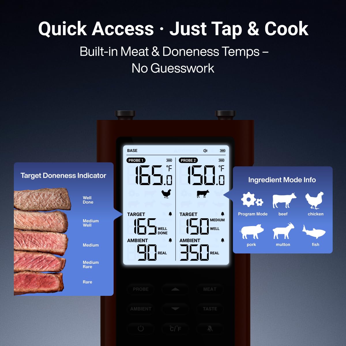 Thermomaven 3000Ft Wireless Meat Thermometer, No App Needed, 2 Probes | Sub-1G Long Range, Digital Smart Base, 6 Sensor Nist Accuracy, Ipx8, Bbq Smoker Grill Oven Brisket Steak Turkey Pork Roast