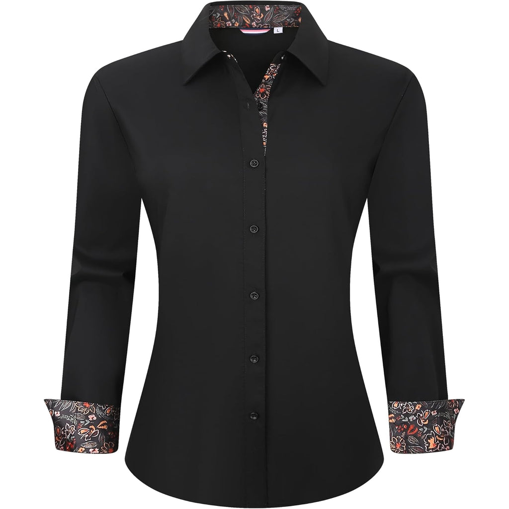 Womens Cotton Button Down Dress Shirt Long Sleeve Easy Care Dressy Work Tops Business Casual Blouses for Women