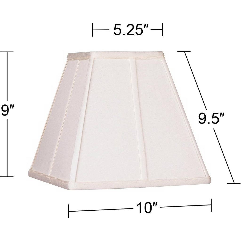 Ivory Classic Medium Square Lamp Shade (Pre-Assembled) 5.25" Top X 10" Bottom X 9" High X 9" Slant (Spider) Replacement With Harp And Finial