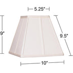 Ivory Classic Medium Square Lamp Shade (Pre-Assembled) 5.25" Top X 10" Bottom X 9" High X 9" Slant (Spider) Replacement With Harp And Finial