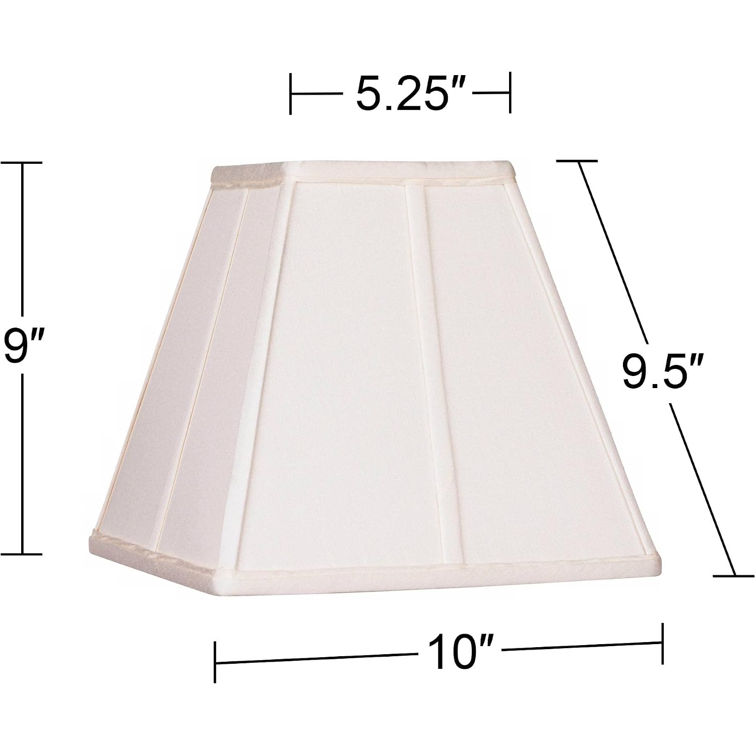 Ivory Classic Medium Square Lamp Shade (Pre-Assembled) 5.25" Top X 10" Bottom X 9" High X 9" Slant (Spider) Replacement With Harp And Finial