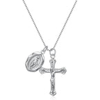 Rnivida 925 Sterling Silver Crucifix Cross and Miraculous Medal Pendant Necklace for Women