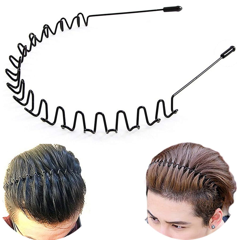bodbop Metal Hair Band for Men Headband Women Bands Unisex Black Wavy Spring Outdoor Sports Headbands Men's Hoop Clips Accessories Simple Elastic Non Slip Head Headwear