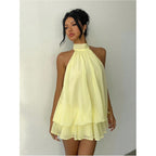 Verdusa Women'S Chiffon Halter Drop Waist Flowy Wedding Guest Mini Dresses